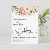 Invitation Élégante calligraphie de mariage Floral & Gold Con (Debout devant)