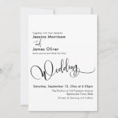 Invitation Élégante calligraphie de mariage, Noir Blanc Simpl (Devant)