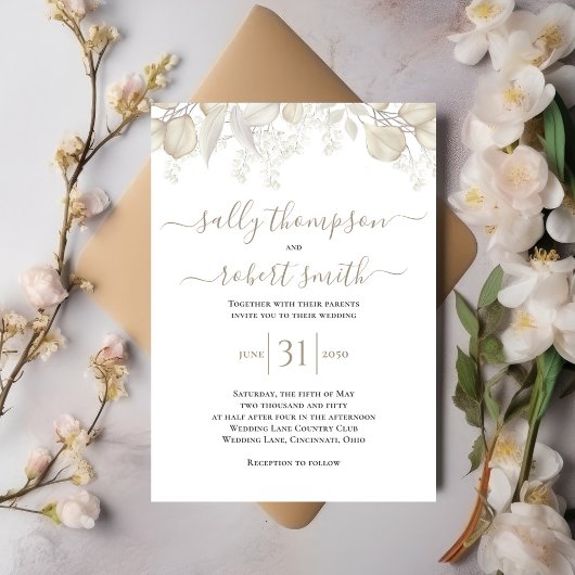 Invitation Élégante calligraphie de mariage Script de verdure