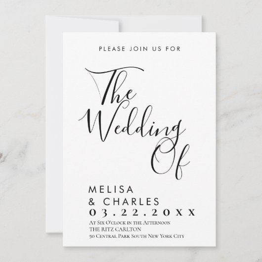 Invitation Élégante calligraphie de script noir et blanc (Devant)