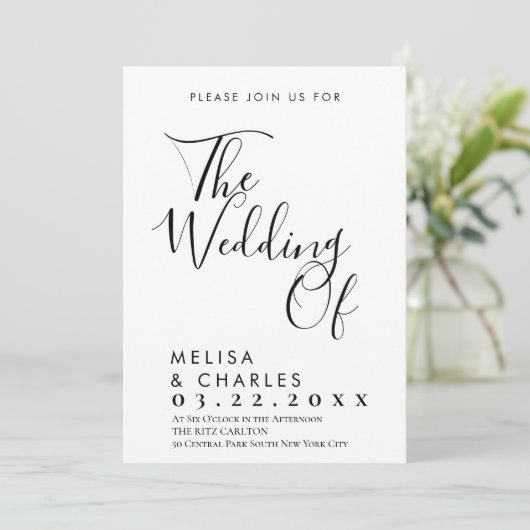 Invitation Élégante calligraphie de script noir et blanc (Debout devant)