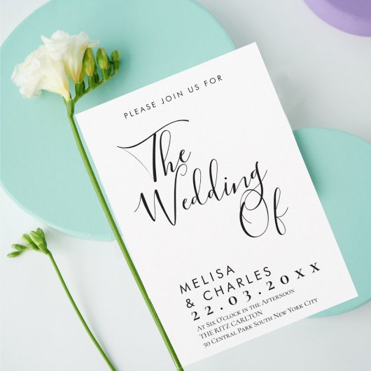 Invitation Élégante calligraphie de script noir et blanc