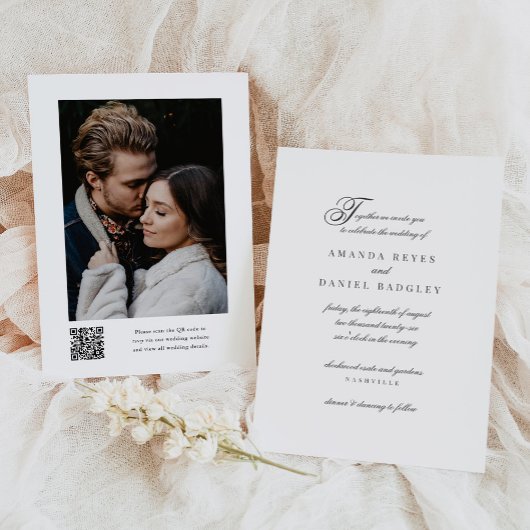 Invitation Élégante calligraphie de script QR Code Mariage ph