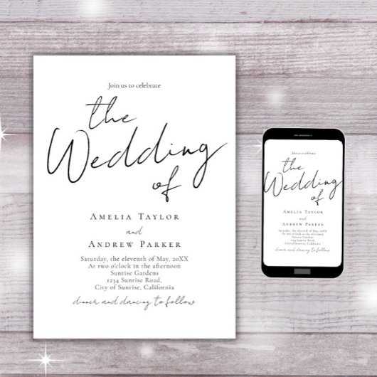 Invitation Élégante calligraphie de script Simple Mariage de