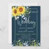 Invitation Élégante Calligraphie de tournesol Mariage bleu ma (Devant)