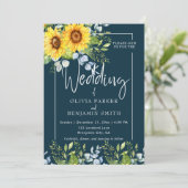 Invitation Élégante Calligraphie de tournesol Mariage bleu ma (Debout devant)