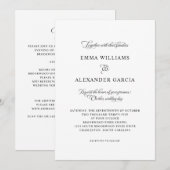 Invitation Elégante calligraphie Détails du Mariage noir & bl (Devant / Derrière)