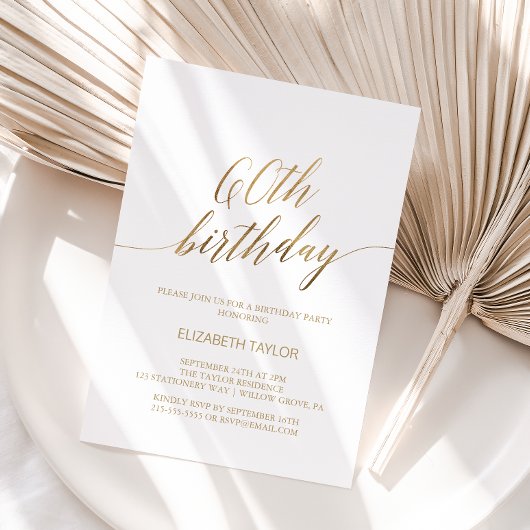 Invitation Élégante Calligraphie Dorée 60e Anniversaire