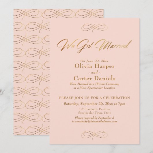 Invitation Élégante Calligraphie Dorée Nous Nous Sommes Marié (Devant / Derrière)