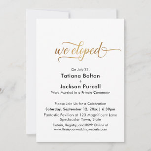 Invitation Élégante Calligraphie Dorée Réception de Mariage S