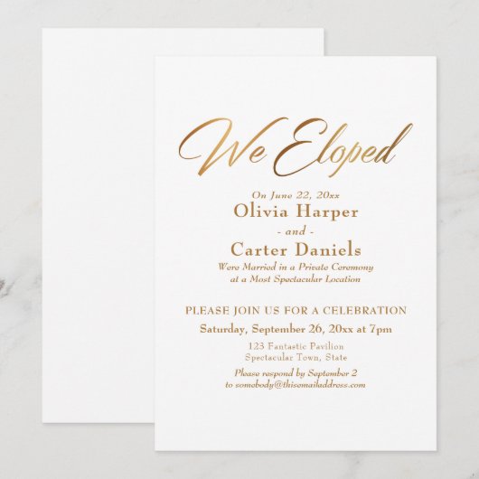 Invitation Élégante Calligraphie Dorée Réception de Mariage S (Devant / Derrière)