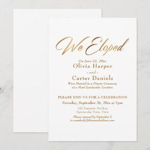 Invitation Élégante Calligraphie Dorée Réception de Mariage S