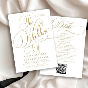 Invitation Élégante calligraphie dorée tout-en-un mariage bla