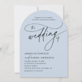 Invitation Élégante calligraphie Dusty Blue Arch Mariage (Devant)