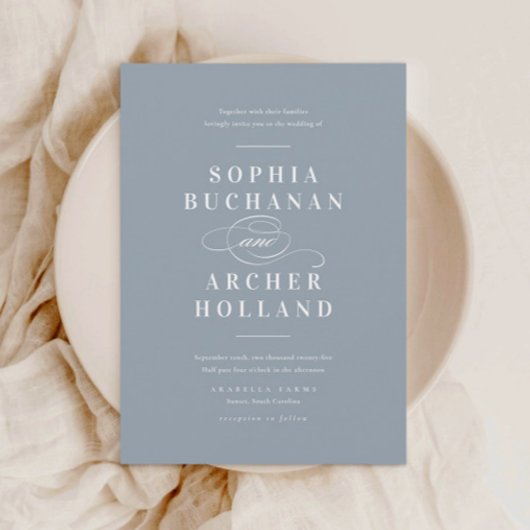 Invitation Élégante calligraphie Dusty Blue Mariage