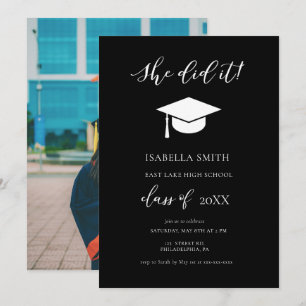 Invitation Élégante Calligraphie Elle L'A Fait Graduation Par