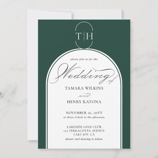 Invitation Élégante calligraphie Emerald Green Monogram Maria (Devant)