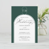 Invitation Élégante calligraphie Emerald Green Monogram Maria (Debout devant)