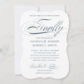 Invitation Élégante calligraphie Enfin Mariage de la Marine n (Devant)