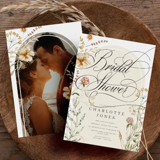 Invitation Élégante calligraphie et photo Fête des mariées bo