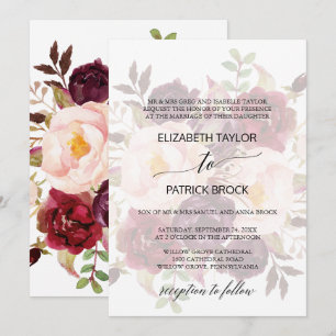 Invitation Élégante calligraphie Faded Floral Foral Mariage