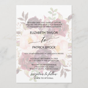 Invitation Élégante calligraphie   Faded Floral Foral Mariage