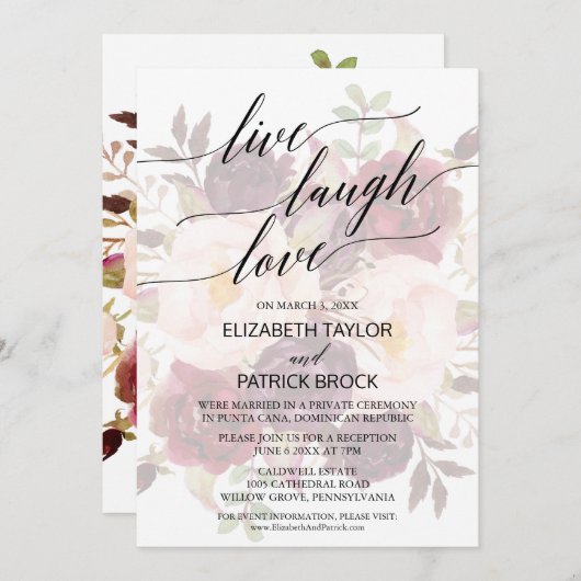 Invitation Élégante calligraphie | Faded Floral Live Laugh Lo (Devant / Derrière)