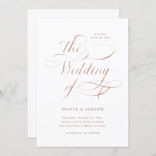 Invitation Élégante calligraphie  Faux Rose Gold Mariage
