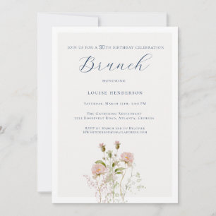 Invitation Élégante calligraphie Fleur sauvage 90e anniversai