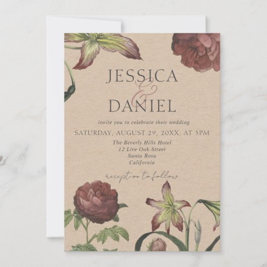 Invitation Élégante calligraphie Floral Script Mariage Invita (Devant)