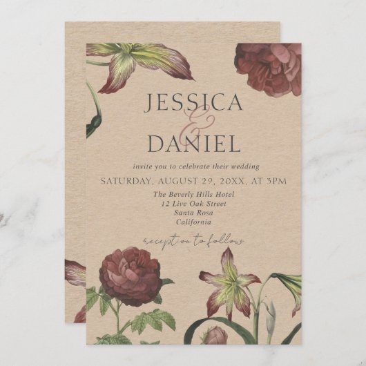 Invitation Élégante calligraphie Floral Script Mariage Invita (Devant / Derrière)