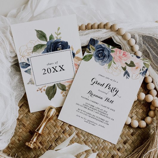 Invitation Élégante Calligraphie florale d'hiver Grad Party