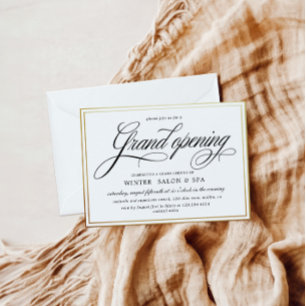 Invitation Élégante Calligraphie Gold Grand Ouverture