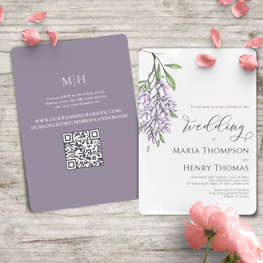 Invitation Élégante calligraphie Lilac Aquarelle Florale