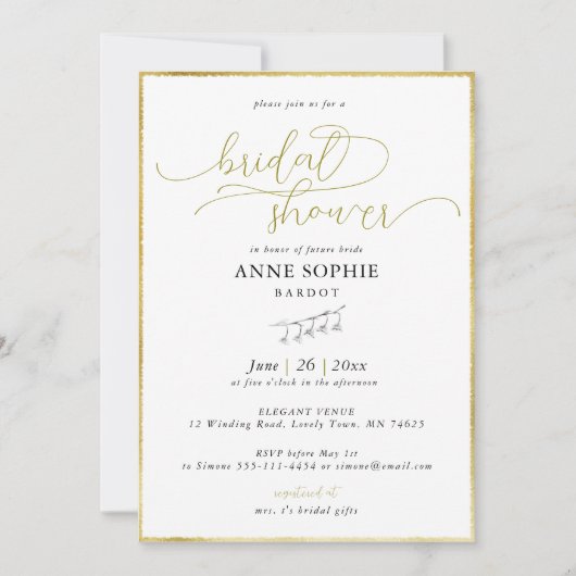 Invitation Élégante calligraphie Lily Valley Gold Fête des ma (Devant)