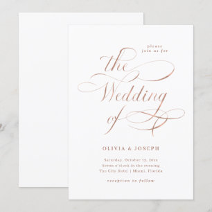 Invitation Élégante calligraphie Mariage d'or Rose Faux