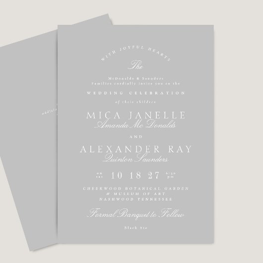 Invitation Élégante calligraphie | Mariage gris clair