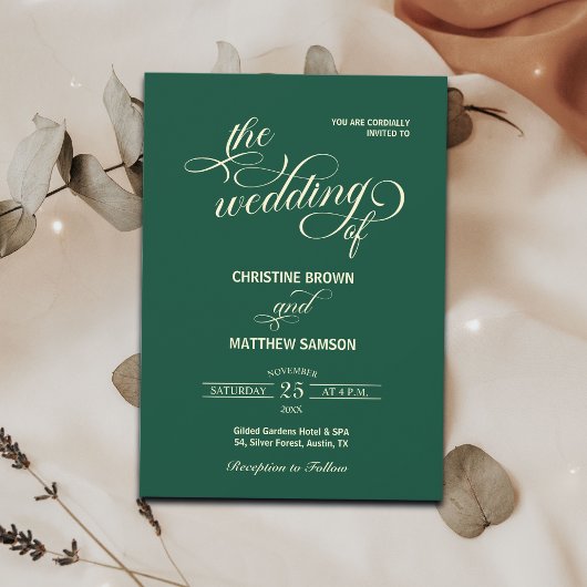 Invitation Élégante calligraphie Mariage Turquoise