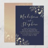 Invitation Élégante calligraphie Marine Bleu Mariage Réceptio (Devant / Derrière)