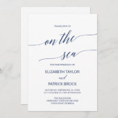 Invitation Élégante Calligraphie Marine Sur Le Mariage Sea Cr (Devant / Derrière)