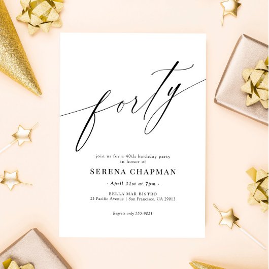 Invitation Élégante calligraphie moderne 40e anniversaire