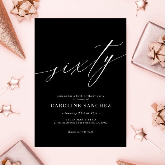 Invitation Élégante calligraphie moderne 60e anniversaire