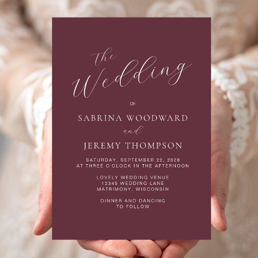Invitation Élégante calligraphie moderne Mariage Bourgogne