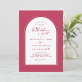 Invitation Élégante Calligraphie moderne Mariage Magenta Roug (Debout devant)