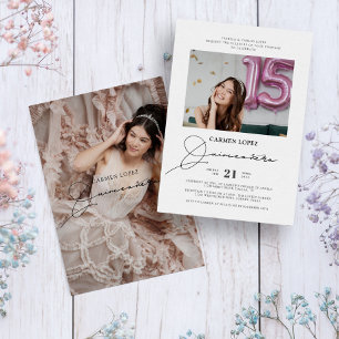 Invitation Élégante calligraphie moderne Photo Quinceanera