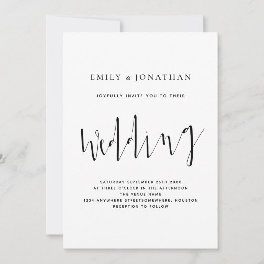 Invitation Élégante calligraphie noir blanc Mariage (Devant)