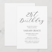 Invitation Élégante calligraphie noir et blanc 21e anniversai (Devant / Derrière)