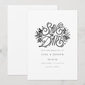 Invitation Élégante calligraphie noir et blanc Enregistrer la (Devant / Derrière)