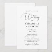 Invitation Élégante calligraphie noir et blanc mariage (Devant / Derrière)