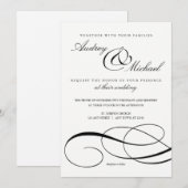 Invitation Élégante calligraphie Noir et Blanc Mariage Invita (Devant / Derrière)